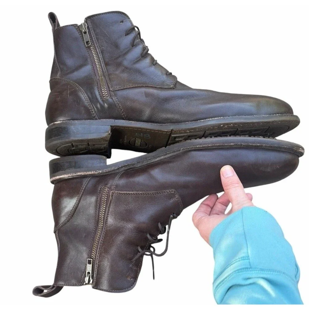 Proxon Steel Toe Work Boots Mens 12.5 Chelsea  Brown Leather Lace Up Zipper